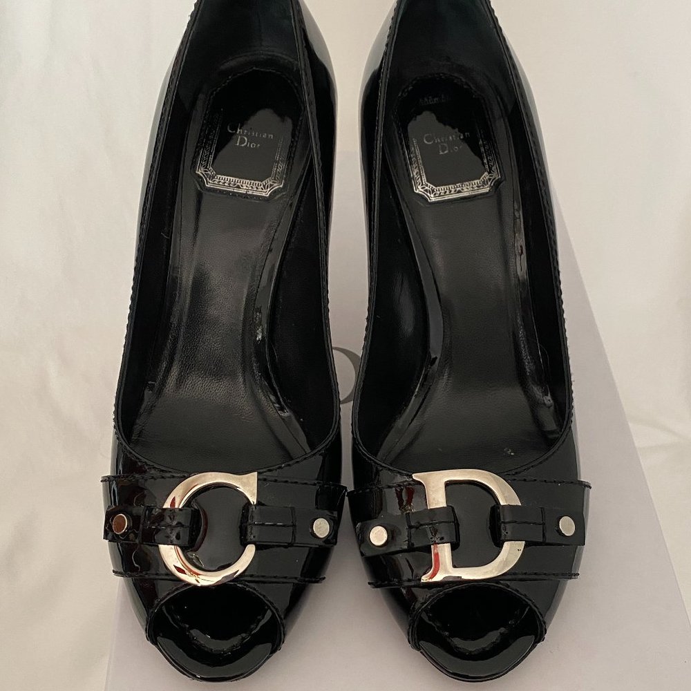 Black Christian Dior Peep Toe Shoes Size 37 US size 7)